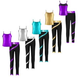Kids Girls Suit Figure Outfit Shiny Sets Metallic Dancewear Training Costume - Picture 1 of 49