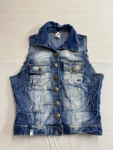Asmari Collection Girls Jacket Denim Sleeveless Blue Acid Wash Button Up Size 10 - Picture 1 of 6