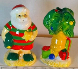 Vtg Beach Santa and Christmas Palm Tree Salt & Pepper Shakers - Picture 1 of 13