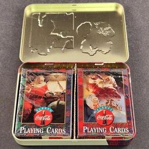 Coca-Cola Playing Cards 2 Decks In Tin NIB Nostalgia Christmas Santa Claus - Picture 1 of 10
