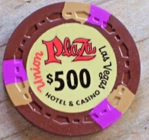 $500 VINTAGE 1° EDT CHIP DI GIOCO DAL CASINÒ UNION PLAZA LAS VEGAS - Foto 1 di 5