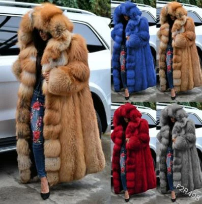 Women's Faux Fur Luxury Hooded Full Length Parka Coat Winter Warm Fashion Size - Image 1 of 4