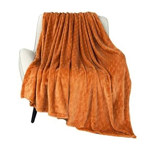 Fleece Blanket Textured Fuzzy Plush Throw Blanket Twin Twin- 60" x 80" Pumpkin - Picture 1 of 7