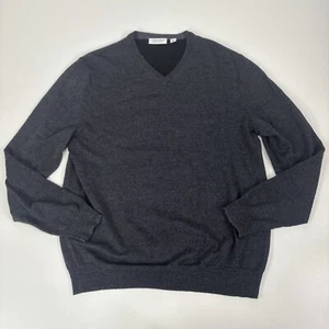 Calvin Klein Extra Fine Merino Sweater Size Large  V-Neck Dark Gray - Picture 1 of 12