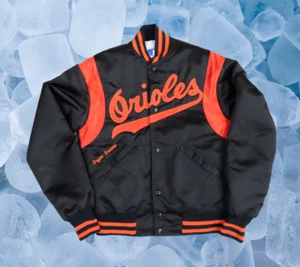 Vintage 80's 90's Authentic Starter Baltimore Orioles Lined Satin Bomber Jacket - Picture 1 of 7