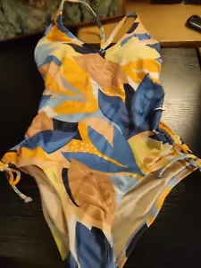 Badeanzug Kona Sol Einteiler Hawaii Blatt Blau Gelb Größe Small Neu mit Etikett - Bild 1 von 9