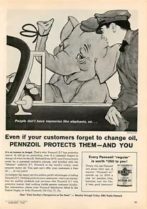 Service Station Magazine Print Ad PENNZOIL Motor Oil Driving Elephant 1963 - Bild 1 von 1