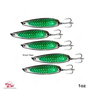 Peces 5 piezas ¡GUAU! 1 oz cocodrilo cuchara plantilla arrastre aleteo fundición señuelo cinta verde - Imagen 1 de 4