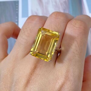 Large 21 Carat Emerald Cut Citrine Gemstone Ring, Large Natural Citrine Ring