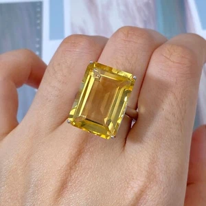 Large 21 Carat Emerald Cut Citrine Gemstone Ring, Large Natural Citrine Ring - Picture 1 of 6
