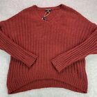 Moral Fiber Sweater Womens Plus 3X Burnt Orange V-Neck Open Knit Soft Ribbed NWT