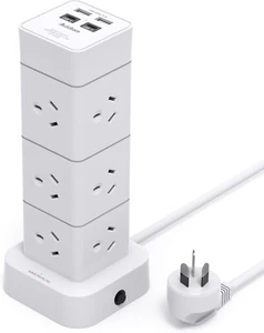 Addtam Surge Protected Tower Power Strip 12 AC Outlets 4 USB Ports 1.5M Cord - Picture 1 of 7