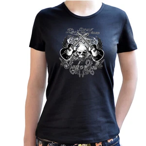 Rock N Roll T-Shirt Damen Musik Gothic Skull Festival Gitarren Grafik   *2015 - Bild 1 von 3