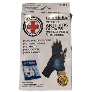 Dr Arthritis Cotton Gloves Open Fingers Stability Strengthening Medium Grey x2pk - Picture 1 of 12