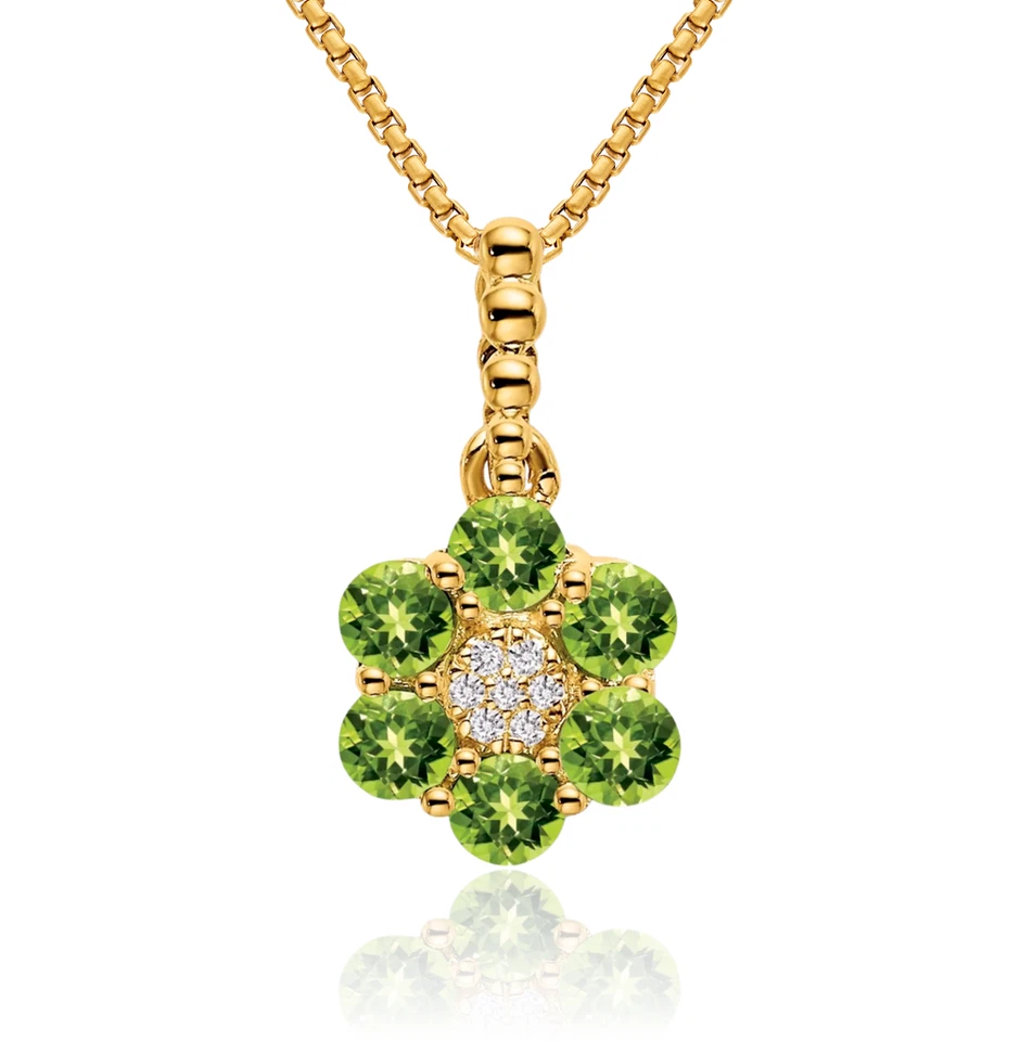 Colar de flores de ouro amarelo sólido 14K com diamante peridoto - Imagem 1 de 1