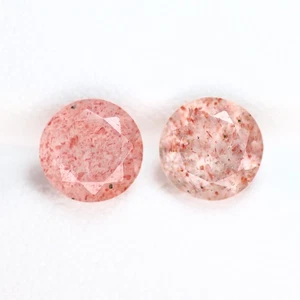 3.47Ct VVS  [2Pcs Pair] Supreme Round 7.9 MM Red Dot STRAWBERRY QUARTZ - Picture 1 of 5