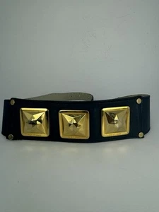 VTG GIANFRANCO FERRE Blue Belt Wide Corset Style Large Gold Studs 70 Waist 26-28 - Picture 1 of 19