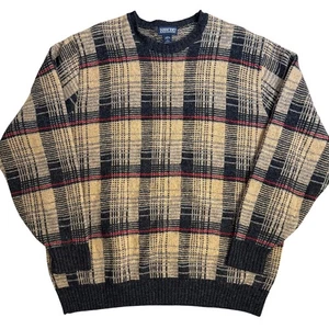 Lands’ End VTG Sweater 100% Shetland Wool Made In Scotland Plaid Check Mens’s XL - Picture 1 of 8
