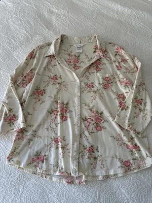 Pijama Top Nicole Miller Mujer Floral Rosas Botones Talla L COMFORT LOUNGE Foto 1 de 4