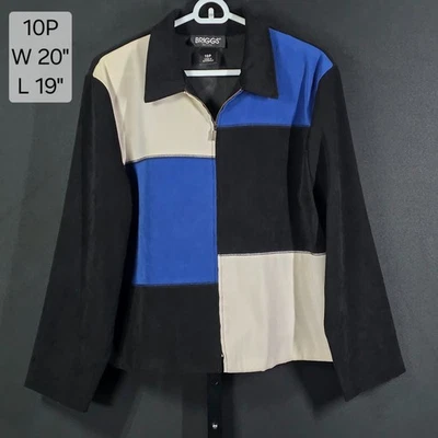 Briggs Petite Jacket 10P Colorblock Black Blue Cream Zip Up Shacket - Image 1 of 4