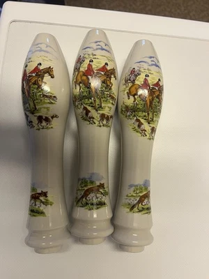 Vintage Ceramic Cask Ale Beer Pump Handle Hunting Scene Set Of Three 3 - Image 1 of 4