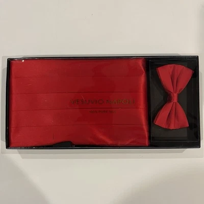 Vesuvio Napoli Silk Bowtie & Cummerbund Set Red Formal Wedding Bright - Image 1 of 3