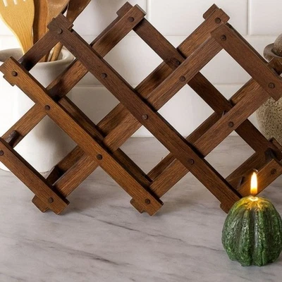 Vintage Teak Wine Rack Accordion Wood Holder MCM Kitchen Storage Rustic Decor - Image 1 of 4