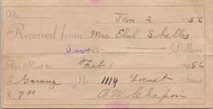 Mietbeleg für 7,00 $ von 1956 für Garage in St. Petersburg, Florida - Bild 1 von 1