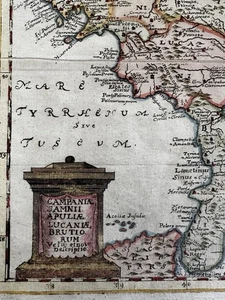 Southern Italy boot Campagna Apulia Latium 1694 decorative hand color map - Picture 1 of 8