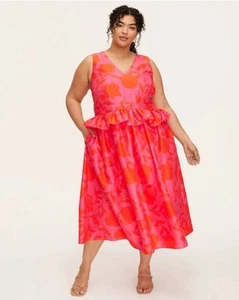 Classic Rose Peplum Midi Dress Kate Spade New York Pink/Red Women’s Sz 20 NWT - Picture 1 of 5