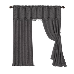 Mia Jacquard Scroll Blackout Window Curtain, 52" x 84" (1 Panel), Grey - Picture 1 of 8