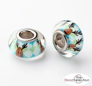 2 XMAS REINDEER ACRYLIC RESIN BEADS RONDELLE 14mm LARGE HOLE 5mm ACR205 - Picture 1 of 3