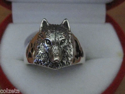 Exquisite WOLF RING sterling silver inlaid with ENAMEL designed by TED ANDREWS   - Изображение 1 из 4