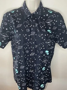 Hot Topic Collared Alien Button Up Shirt Men's Size Small Short Sleeve Cotton - Picture 1 of 8