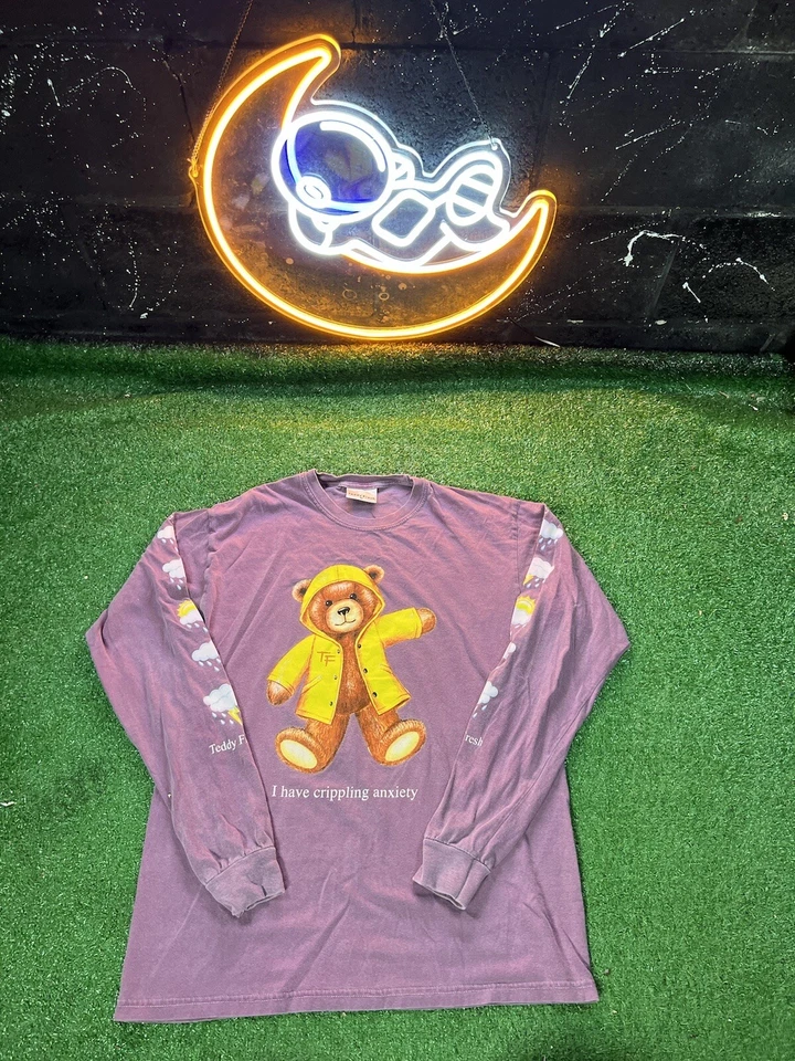 Teddy Fresh “I Have Crippling Anxiety” long-sleeve Shirt Size MD Bear Trendy - image 1 of 4