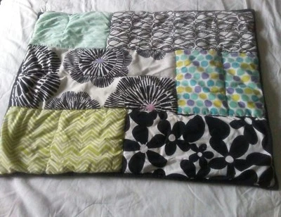 PB Teen Teal Lime Green Grey Black Quilted Reversible Pillow Sham 26x20" - Image 1 of 4