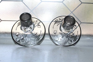 Duncan & Miller Silver and Glass Taper Candle Holders Pair - Picture 1 of 3