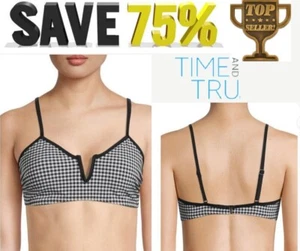 TIME AND TRU  SIZE M 8-10 ADJUSTABLE STRAPS BLACK WHITE V WIRE BIKINI TOP ONLY - Picture 1 of 22