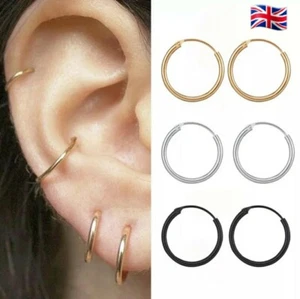 Small Round Hoop Loop Earring, Small Thin Hoop Earring unisex *UK - Picture 1 of 18