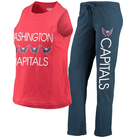 Women's Concepts Sport Red/Navy Washington Capitals Meter Tank Top & Pants Sleep Cover