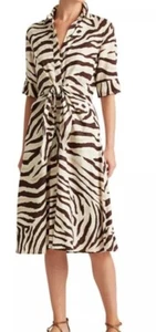 Abito Lauren Ralph Lauren stampa animalier aderente e svasato lino camicia donna 18W - Foto 1 di 11
