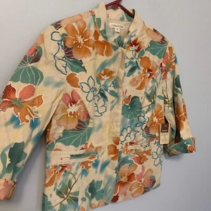 NEW $119 Coldwater Creek Blazer Sz 14 Jacket Linen Blend Embroidered Artsy Boho - Picture 1 of 8