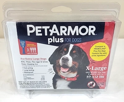 PetArmor Plus para perros XLarge 89-132LBS suministro de 3 meses mata: pulgas, garrapatas, piojos masticables Foto 1 de 4