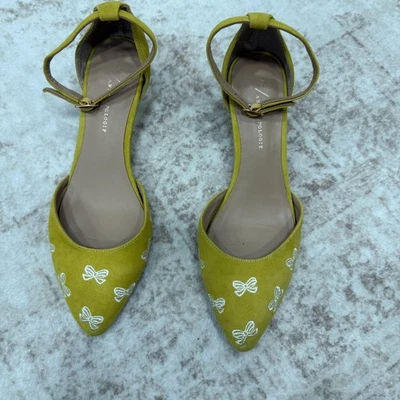 Zapatos Anthropologie Mujer Talla 8 Amarillo Correa al Tobillo Tacones Arco Bordado Foto 1 de 4