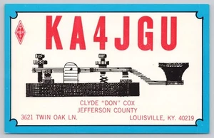 Radioaficionado QSL KA4JGU Teletipo Gráfico Borde Azul Louisville KY Postal - Imagen 1 de 2