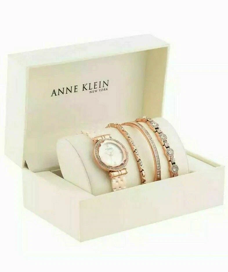 Anne Klein 12/2316bhst Women's 33mm Watch Bracelet Set Ceramic Rose Gold Pink