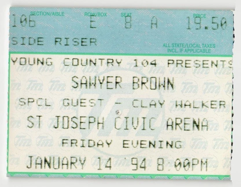 Винтажный билет на концерт 1994 Sawyer Brown Clay Walker заглушка St Joseph MO - Изображение 1 из 1