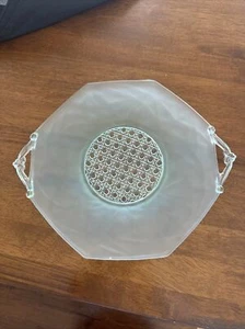 Vintage Green Depression Serving Dish Handled "Sunshine" Lancaster Glass 1930's - Picture 1 of 6