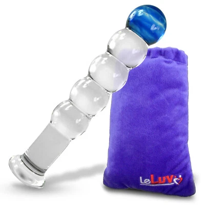 LeLuv Blue Tip 5 Equal Size Beads on a Short Straight Shaft Flat Base Dildo - Image 1 of 4