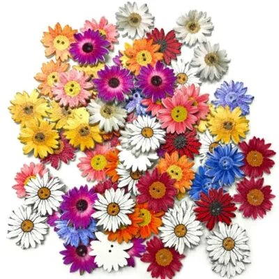 50PCS Daisy Flower Shaped Wooden Button 2 Holes Sewing Button Clothing Part Tool - Image 1 of 4